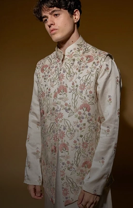 Model wearing a floral kurta